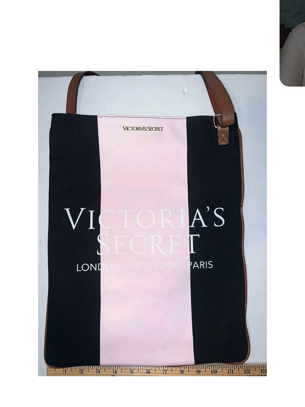 Victoria's Secret NWT Black, Pink & Brown Canvas Shoulder Tote